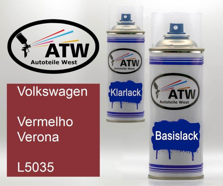 Volkswagen, Vermelho Verona, L5035: 400ml Sprühdose + 400ml Klarlack - Set, von ATW Autoteile West.